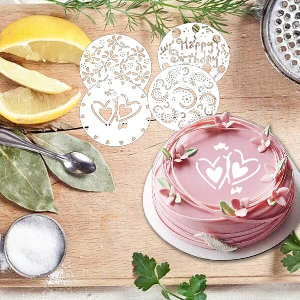 4 Stücke Torten Dekorations Schablonen, Kuchen PVC Sprühblumen Form, Kuchen Transferform, Tortendekoration Restaurant Backen Vorlage, geeignet für Cupcakes, Hochzeits- und Geburtstagstorten