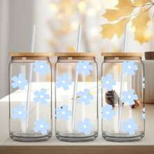 4 piezas de calcomanías de flores de serie de dibujos animados UV DTF para hojas de pegatinas impermeables para vasos de vidrio Libbey de 16 oz, tazas decorativas, útiles escolares, manualidades y suministros de arte DIY, paquete de calcomanías transferibles