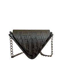 WOMEN'S MINI METALLIC TRIANGLE BAG WITH CROSSBOW CHAIN STRAP NEW - màu đen - Xem 2