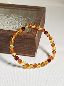 1pc Natural Baltic Amber 5mm Beaded Bracelet Gemstone Therapy Accessorize Indie Fashion Stylish Perfect Gift For Her Anniversary Present