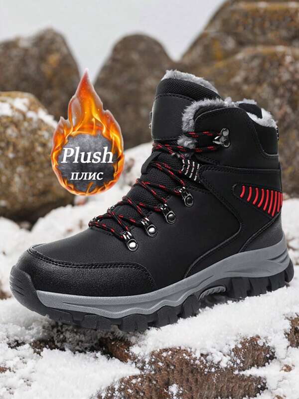 Botas de caminhada masculinas de inverno, botas de neve impermeáveis, tênis masculinos, calçados de couro quentes e de cano alto antiderrapantes para áreas externas, botas masculinas