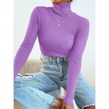 Women's Knitted Blouse Long Sleeve Winter Sweater - 紫丁香色 - 查看 1