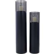 Set Of 2 Lantern Columns, Industrial Design Decorative Garden Columns, Indoor & Outdoor Lanterns With Included Candles, Oriental Style, Sizes 37 1/2 & 29 1/2 In - Black - View 2