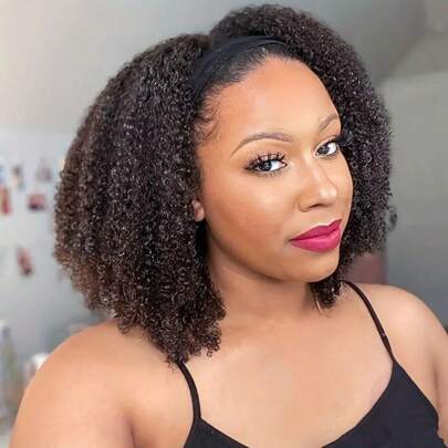 女士卷曲假发 200% 密度真人头发全机织假发