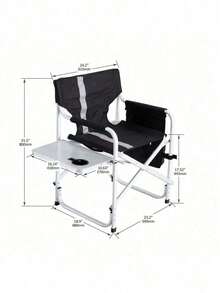 1-Piece Padded Folding Outdoor Chair With Side Table And Storage Pockets,Lightweight Oversized Directors Chair For Indoor, Outdoor Camping, Picnics And Fishing,Black/Grey - 黑+灰+鋁-1 - 查看 7