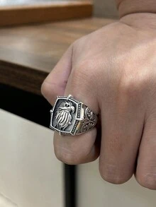 1 件 925 纯银复古仿古鹰头可调节戒指，适合男士日常佩戴 - 復古銀色 - 查看 10