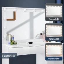 OYAJIA OYAJIA Große Schminktisch Weiß mit LED Beleuchtung und Hocker, Kosmetiktisch mit Spiegel, 4 Schubladen, Aufbewahrungsschrank und Hocker, Frisierkommode Frisiertisch Schlafzimmermöbel Vanity Set