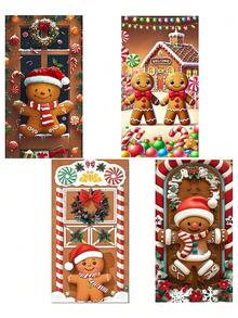 1 件姜饼人门装饰背景布，圣诞派对室内/室外氛围装饰品，圣诞节 - 彩色 - 查看 1