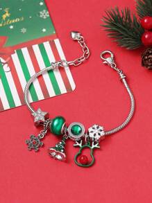 1 pièce Bracelet en chaîne de cuivre avec perles en forme de renne creux, sapin de Noël et flocon de neige, accessoire et cadeau de fête des vacances pour femmes
