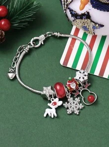 1 pièce Bracelet en chaîne de cuivre avec perles en forme de renne creux, sapin de Noël et flocon de neige, accessoire et cadeau de fête des vacances pour femmes