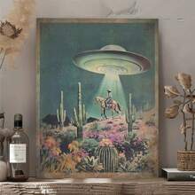 1pc Cowboy Art Poster Printing Art, Framed Home Wall Decoration - UFO Retro Science Fiction Western Cowboy Canvas Art - Ideal Gift For Alien Enthusiasts, Wall Art Decoration - 薄荷藍 - 查看 9