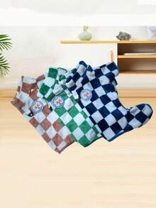 1pc Plaid Pattern Thermal Lined Pet Dog Coat, Warm And Cozy Sweatshirt - Blue - View 3