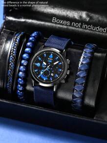 LIANDU LIANDU 1 Set Reloj de hombre con calendario, estilo casual deportivo y de moda, esfera redonda, reloj de cuarzo y pulsera de cuero para hombre, set de pulsera punk, pulsera envolvente tejida de PU perfecta para uso diario, regalos de cumpleaños, fiestas, reuniones festivas y como regalo ideal para ti o tus amigos. Cajas no incluidas.