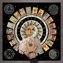 1pc  Card Tablecloth Altar Cloth Wheel Of The Zodiac Astrology Chart Sun Moon Witchcraft Oracle Cards Pads For Room Home Decor - Black - View 4