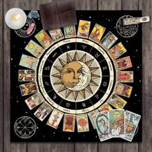 1pc  Card Tablecloth Altar Cloth Wheel Of The Zodiac Astrology Chart Sun Moon Witchcraft Oracle Cards Pads For Room Home Decor - Black - View 1