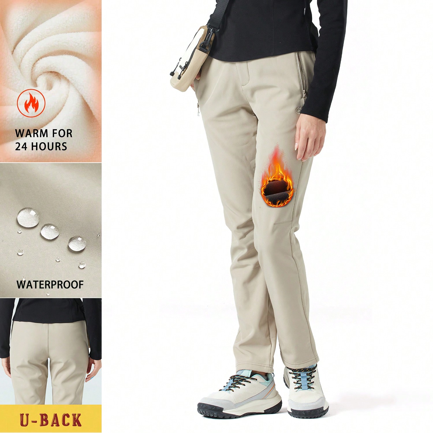 Pantalones con bolsillo lateral con cremallera y forro de felpa, adecuados para deportes al aire libre en otoño y frío invierno, pantalones de sende