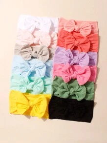 12pcs/Set Baby Nylon Candy Color Bow Headbands Set, Suitable For Daily Wear Love Valentine - Multicolor - View 3