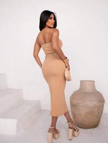 Strapless Long Dress - Màu be - Xem 3