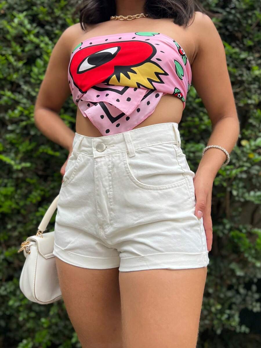 Women's Mom Jean Shorts High Waist Comfortable Premium Quality Elegant Casual - Màu be - Xem 1