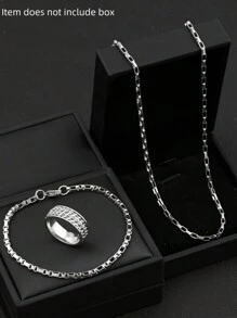 Men's Stainless Steel Jewelry Set Chain Necklace Chain Bracelet Chain Anxiety Ring Simple Sporty Style Suitable For Everyday Wear Holiday Gifts(Item Does Not Include Box)