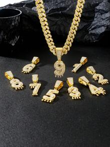 1PC Iced Fashion Drip Oil Arabic Digital Pendant Necklace With 20 Inch Stainless Steel Fried Dough Twists Chain Luxury Hip Hop Neck Jewelry - Number - View 5