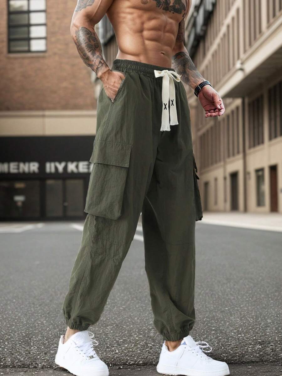 Men's SolidColor Cargo Pants. Nylon Fabric. SweatAbsorbing And