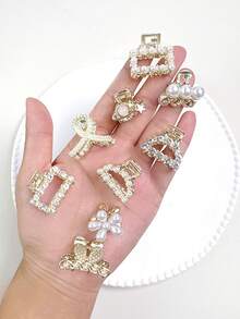 3/6/8/10pcs Random Alloy Small Claw Clips With Crystal Hair Clips For Girls - Multicolor - View 3