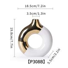 1 件白色黑色镀金陶瓷花瓶用于装饰，现代家居装饰花瓶，波西米亚风装饰花瓶，圆形花瓶，圆形花瓶，甜甜圈花瓶，婚礼晚宴桌派对客厅办公室卧室室内装饰的装饰花瓶，家居装饰，花瓶，中心装饰，桌面装饰 - 彩色 - 查看 7