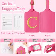 Personalized Initial Luggage Tags For Suitcases, Leather Letter Cute Luggage Tags With Privacy Name Card, Embroidered Monogrammed Travel Bag Backpack Tags Gifts For Women Kids Girls Teens (Rosered)Luggage Tag Travel Accessories Travel Essentials Travel Organizer For Beach Summer Vacation Back To School Bag For School School Accessories School Stuff - Hot Pink - View 4