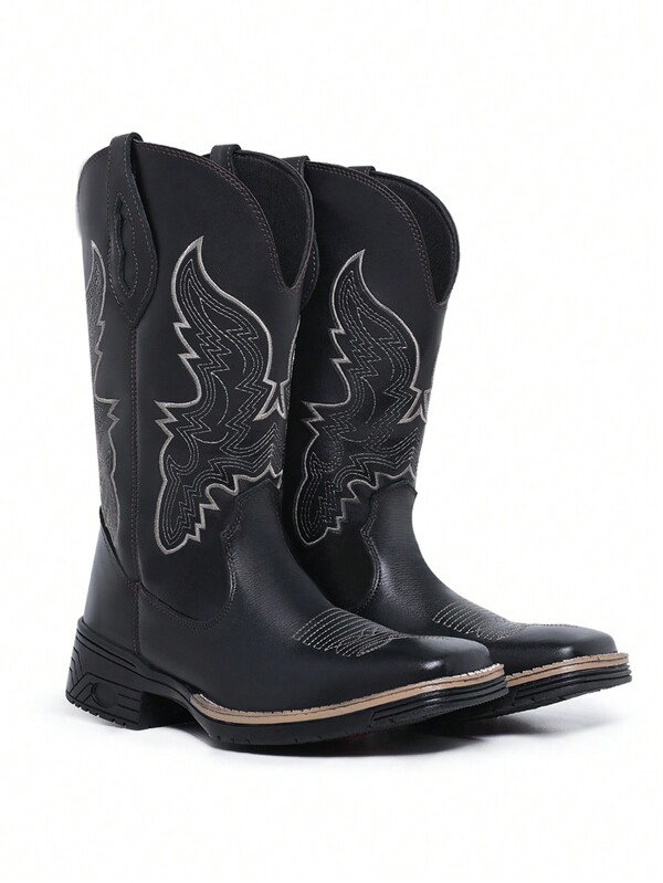 Bota Texana Country Masculina Asa Preta bordada sola costurada
