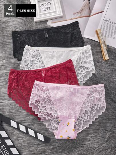 FOVTY 4 pezzi Slip da donna taglie forti con inserti in pizzo a triangolo