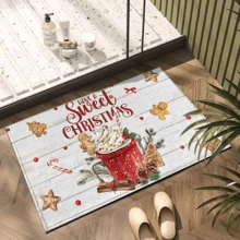 1 件白色圣诞姜饼人和雪花印花仿羊毛节日装饰地毯，TPR 防滑底浴垫，家居和厨房装饰，圣诞装饰 - 彩色 - 查看 7