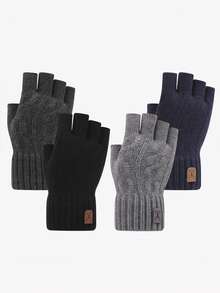 1 双半指冬季摩托车手套，男女通用针织露指手套，学生/写作手套 - 深灰色1 - 查看 2