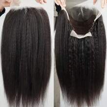 Kinky Straight 13x4 HD Lace Front Human Hair Wigs For Women Glueless Transparent Brazilian Coarse Yaki Remy Lace Frontal Wigs 28 30 32 Inch Lace Closure Wig Pre Plucked - màu đen - Xem 6