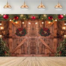 1pc Festive Barn Door Christmas Backdrop - Polyester, Multipurpose, Reusable, Easy-To-Use, New Year Party Background For Family Gathering, Photo Studio Props, Banner Decorations, Holiday Decor, Universal Fit, And More,Christmas