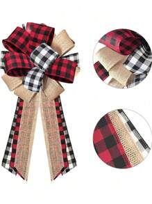 1pc Christmas Tree Decor - Plaid Red Black Burlap Decorative Bow - Rustic Farmhouse Christmas Decoration - Handmade, Christmas Tree Bow Topper, Party Decor Bow,Christmas - Multicolor - View 5