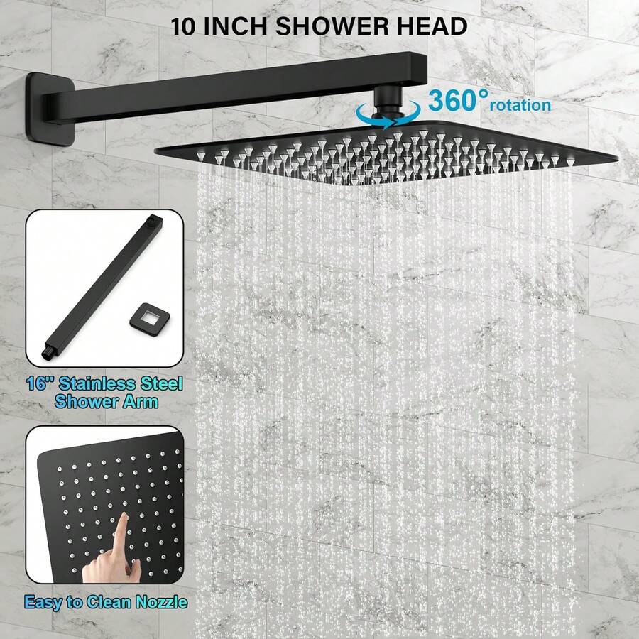 GOXIUHAN Black Shower Faucet Set Rainfall Shower System With Rain
