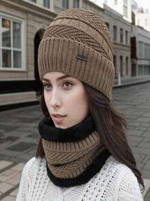 女士两件套冬季防风保暖套装：针织帽带耳罩和围脖 - 舒适保暖内衬，无檐设计，冬季配饰，冬季服装，情人节礼物 - 彩色 - 查看 4