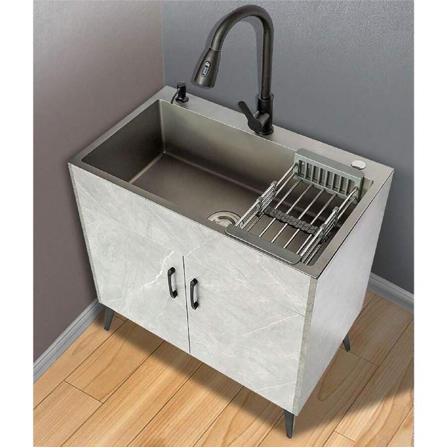 Utility Laundry Sink With And PullOut Sprayer Faucet, Stainless Steel Utility Sink