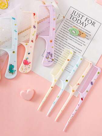 2 piezas/Juego Juego de cepillos antiestáticos con diseño de animales de dibujos animados, peine de dientes anchos y peine de dientes finos para bebés, niños pequeños y niños