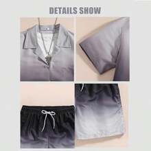 2 Pcs Men's Summer Outfits, Hawaiian Casual Lapel Short Sleeve Button Up Shirt & Drawstring Shorts Set For Summer Outdoor Activities