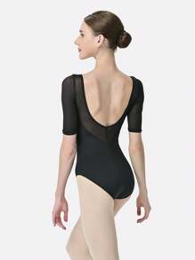 DonsGirl Women's Ballet Leotard - Elastic Mesh Splice 3/4 Sleeve, Modern/Classical Dance Unitard, Professional Performance Wear - Black - View 3