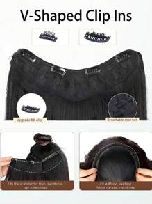 18 英寸 ~ 24 英寸夹式接发假发女士一体式隐形隐形 V 型长直发带长卷发贴片带内扣模拟自然接发 - 黑色 - 查看 4