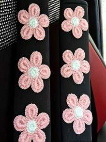 1pc Ice Silk Pink Floral Car Seat Belt Covers