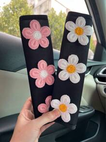 1pc Ice Silk Pink Floral Car Seat Belt Covers