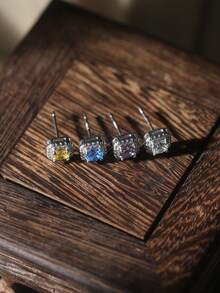 1 对简约闪亮时尚 925 纯银镀白金方形耳环，高品质可爱风格，适合日常佩戴、约会、聚会、购物、度假 - 紫色 - 查看 6