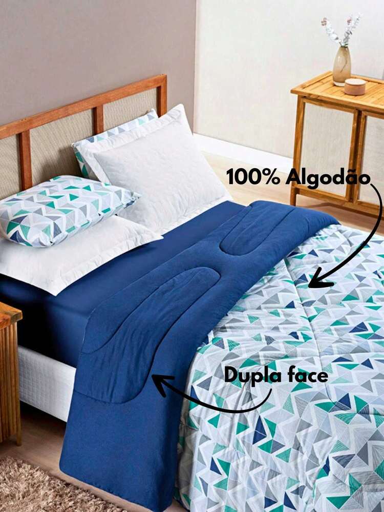 100% Cotton Queen\King\Super King Size Blanket - Double Sided - Floral And Geometric Print Quality - 藍色 - 查看 1