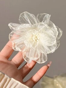 2pcs Women's Sweet White Mesh Flower Hair Clips, Perfect For Daily Bohemian Style Valentine's Day Summer Claw Clips Hair Claws Hair Barrettes, School Stuff