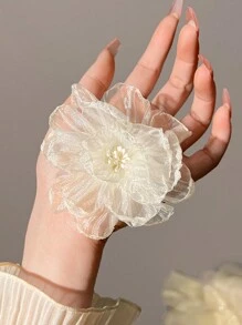 2pcs Women's Sweet White Mesh Flower Hair Clips, Perfect For Daily Bohemian Style Valentine's Day Summer Claw Clips Hair Claws Hair Barrettes, School Stuff