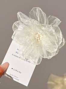 2pcs Women's Sweet White Mesh Flower Hair Clips, Perfect For Daily Bohemian Style Valentine's Day Summer Claw Clips Hair Claws Hair Barrettes, School Stuff